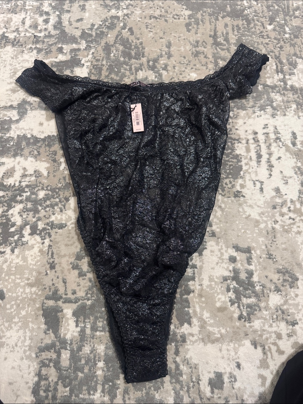 Victoria's Secret Black Off-Shoulder Lace Thong Bodysuit
